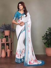 White Dull Moss Floral Printed Saree-WHTBTY1003